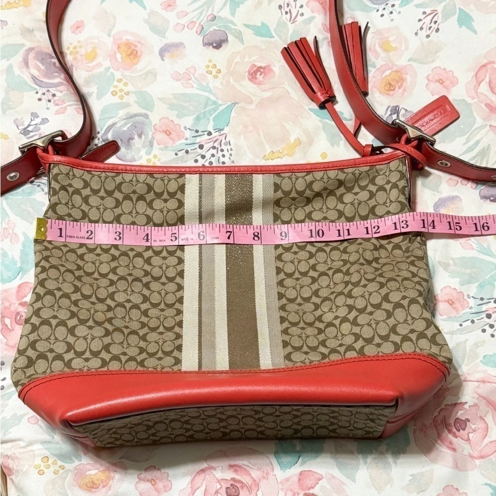 COACH Legacy Signature Stripe Shoulder Bag Purse Orange Tan Monogram Logo